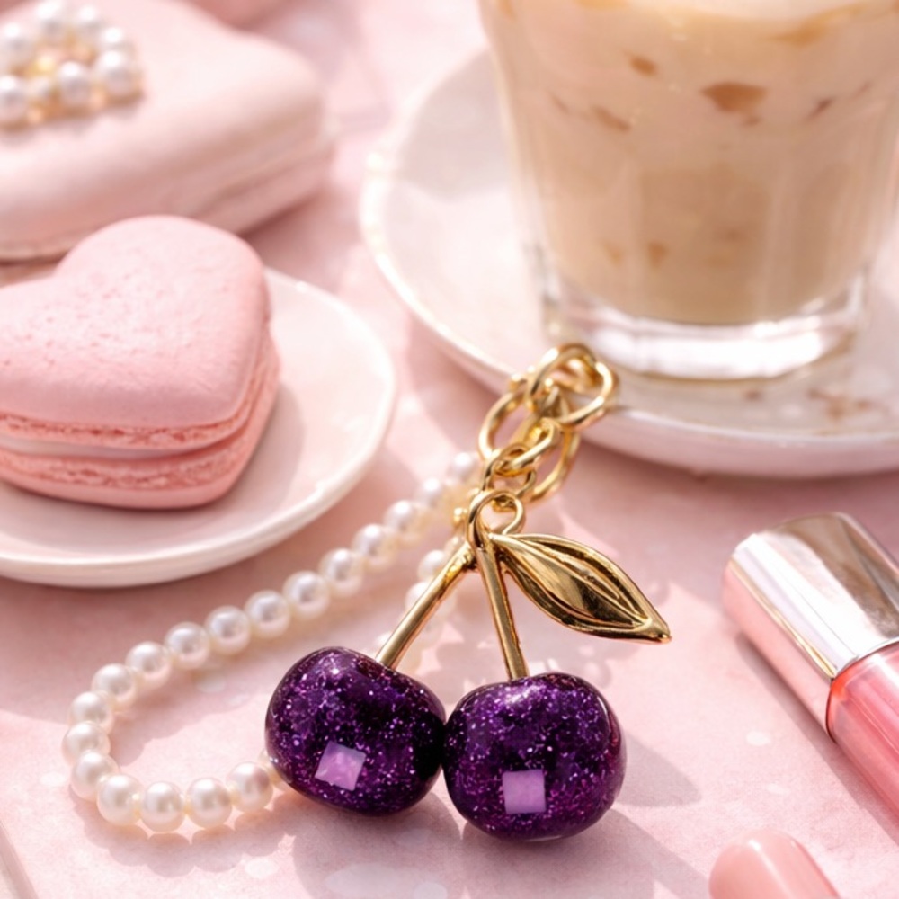 Deep Purple Cherry Keychain with Pearl details NWOT - Picture 13 of 13